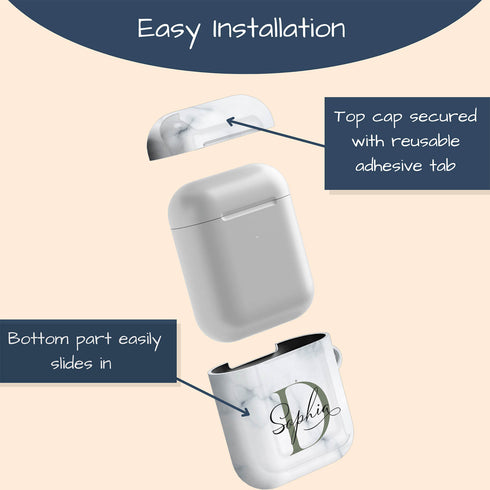 Monogram Personalized White Marble AirPods Case